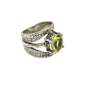 Sterling Silver Peridot Ring Size 5 Made in Israel Handcrafted Wide Band Ring